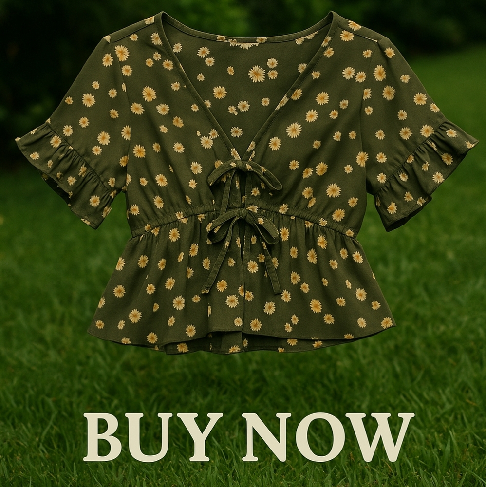 Floral Green Ruffle Sleeve Top